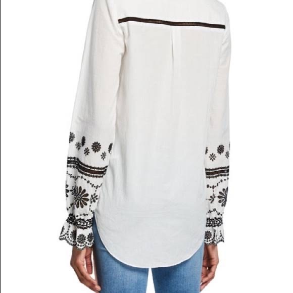 Veronica Beard Siona Embroidered Button-Front Top Size 12 - Picture 2 of 7